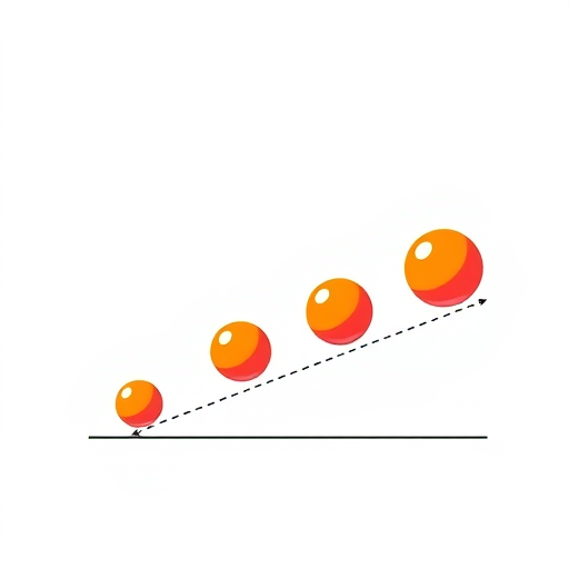 Illustration of a brightly colored ball bouncing, with each bounce visibly lower than the last, following a geometric decay. Trailing motion lines could show the decreasing heights. Clean, diagrammatic but visually engaging. For an article explaining geometric sequences.