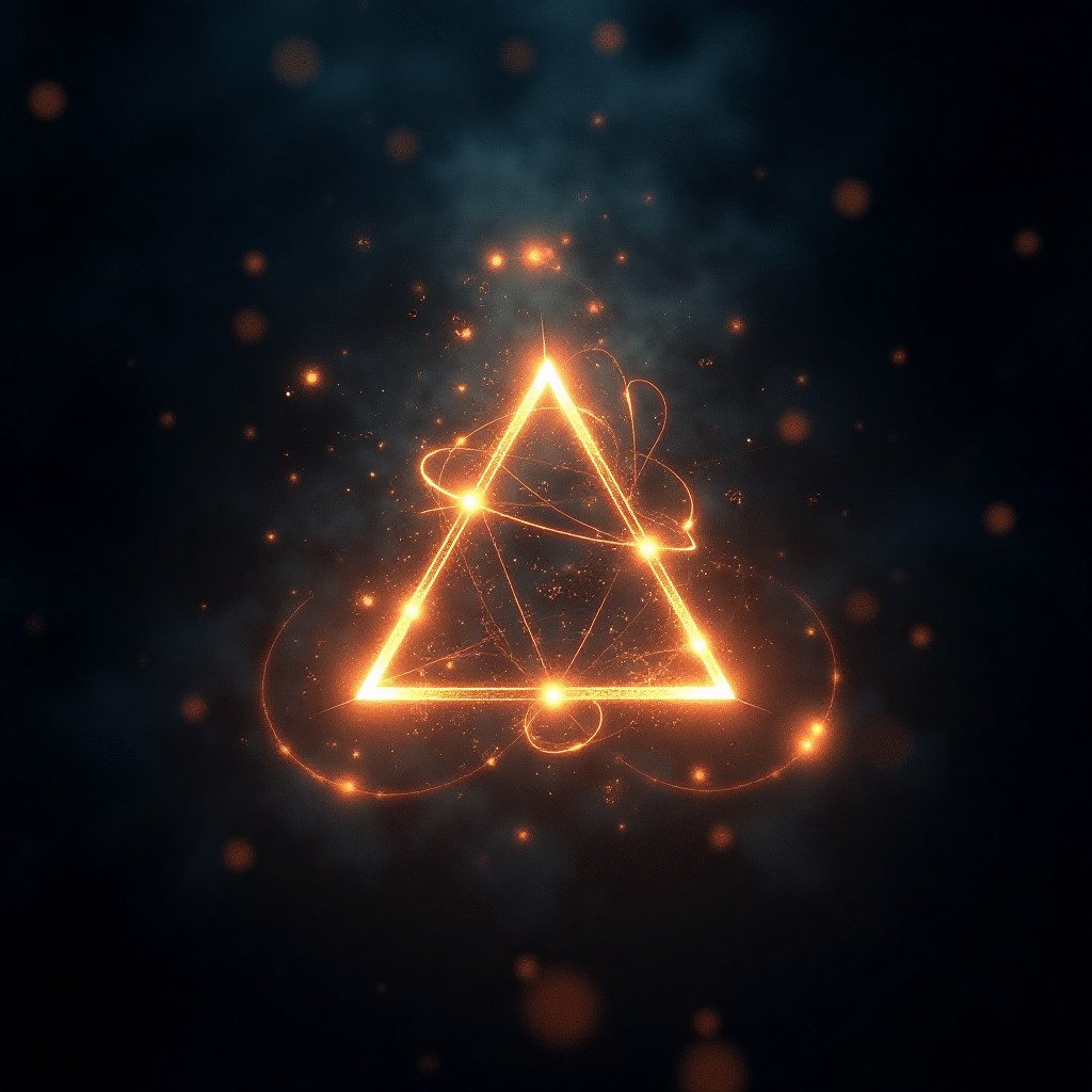 An artistic and glowing representation of Pascal's Triangle, emerging from a dark, abstract background. The numbers appear as luminous points connected by glowing lines of energy. The triangle has a sense of depth and infinite complexity. Concept art for a blog about mathematical wonders, cinematic lighting.